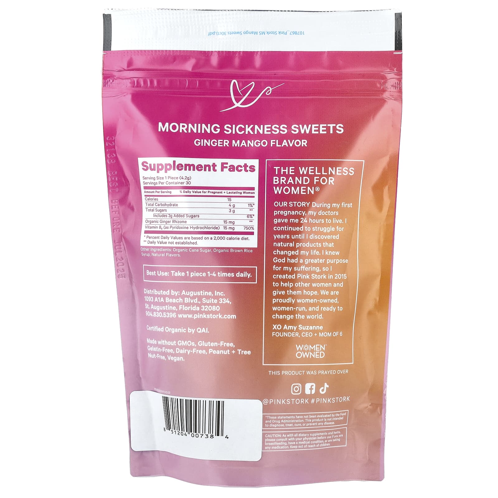 Имбирь Pink Stork Morning Sickness Sweets 30 Organic Lozenges, вкус Ginger Mango, пастилки — фото 2