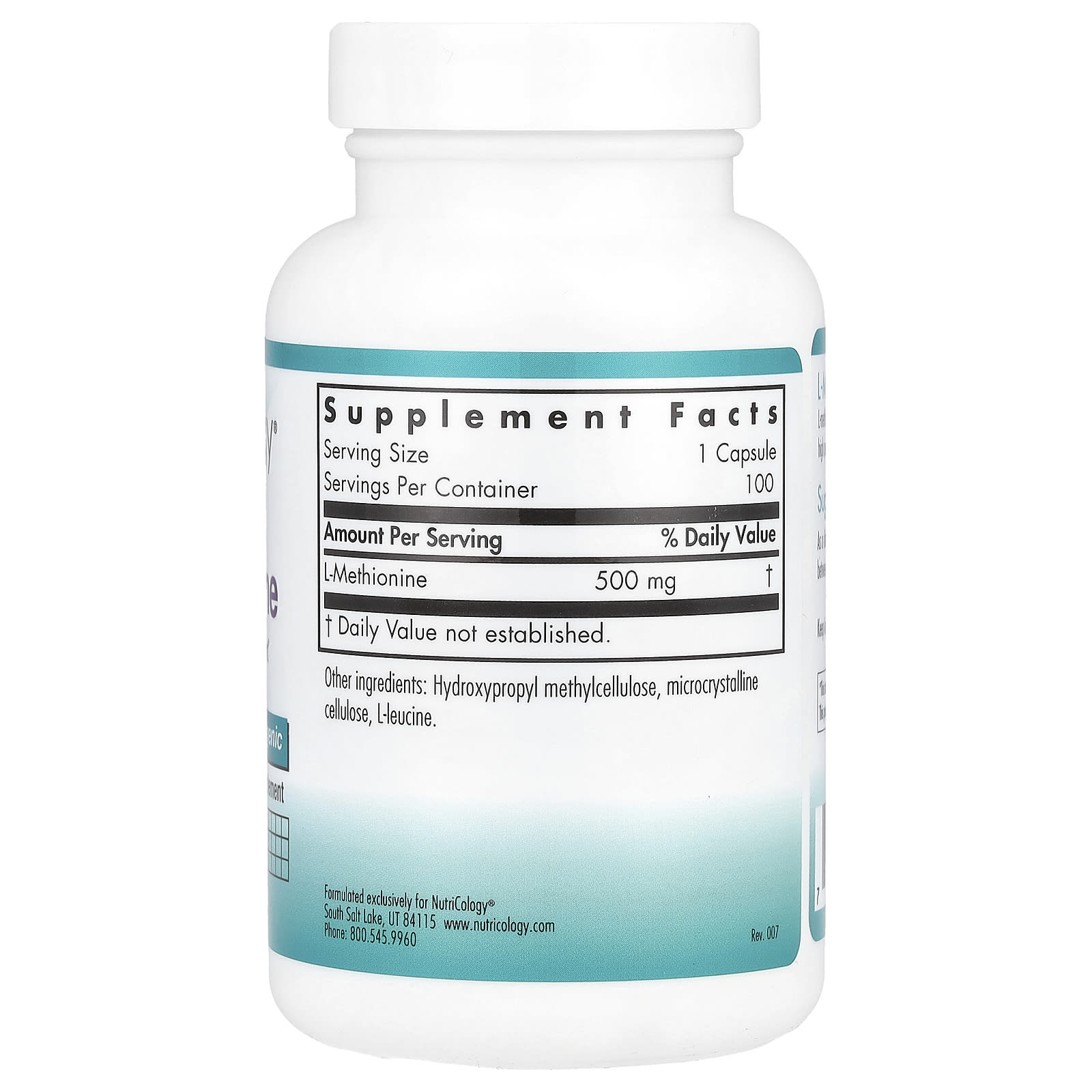 L-метионин Nutricology L-Methionine, 500 мг, 100 растительных капсул — фото 2