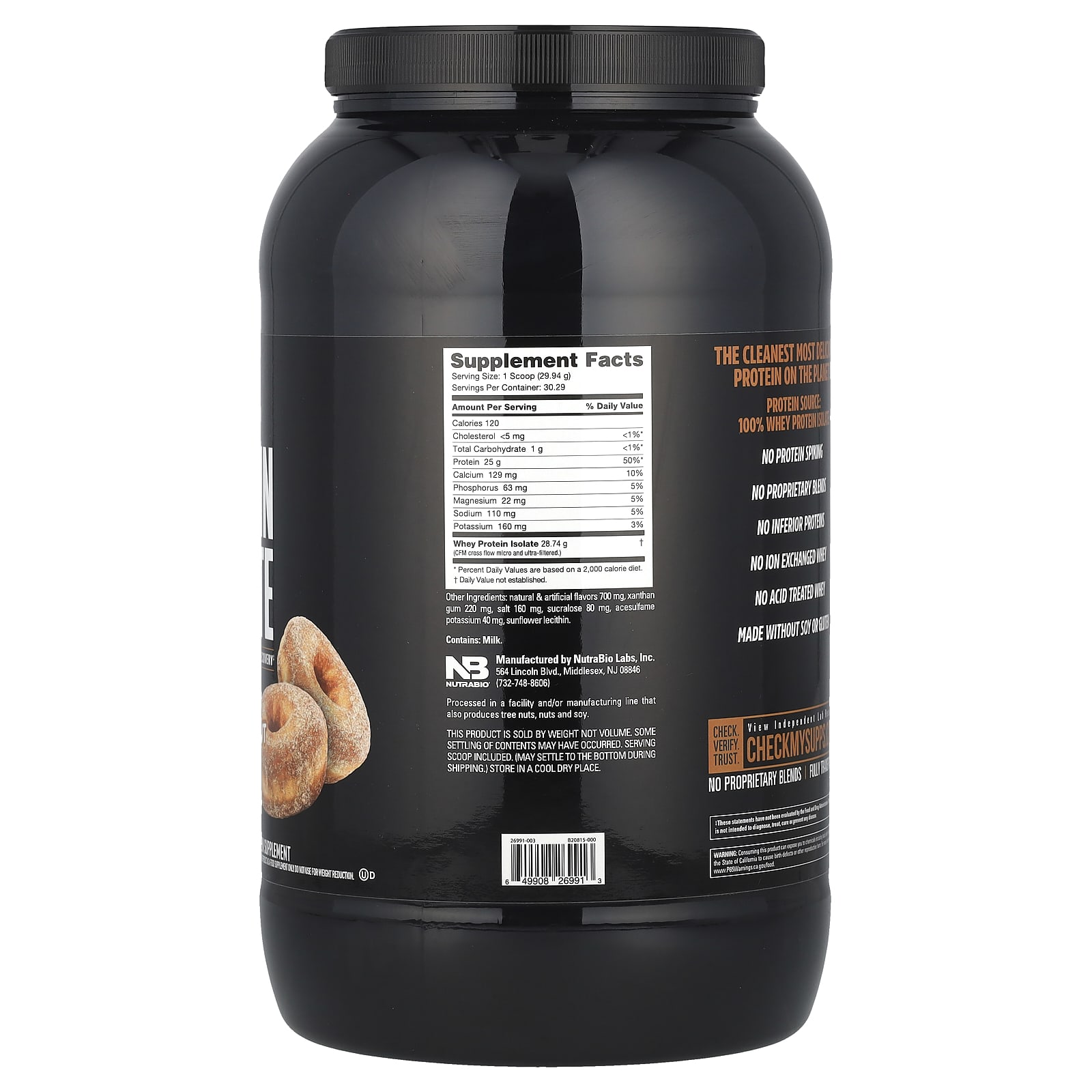 Сывороточный протеин NutraBio Isolate, вкус Cinnamon Sugar Donut, 907 г — фото 2