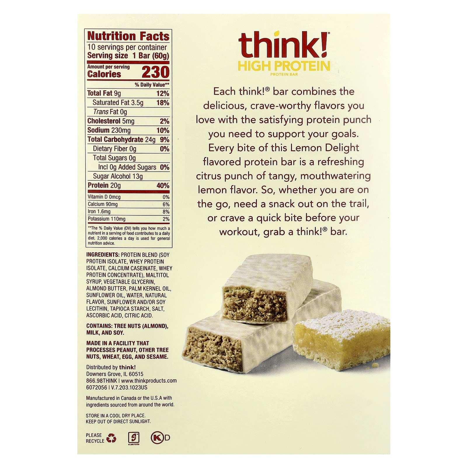 Протеин Think ! High Bars, вкус Lemon Delight, 60 г, 10 шт., батончик — фото 2