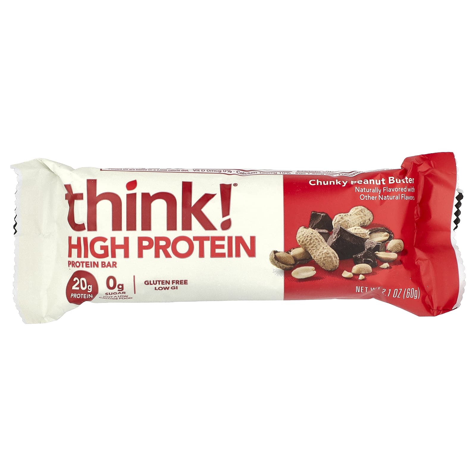 Арахисовая паста Think ! High Protein Bars Chunky, 60 г, 5 шт., батончик