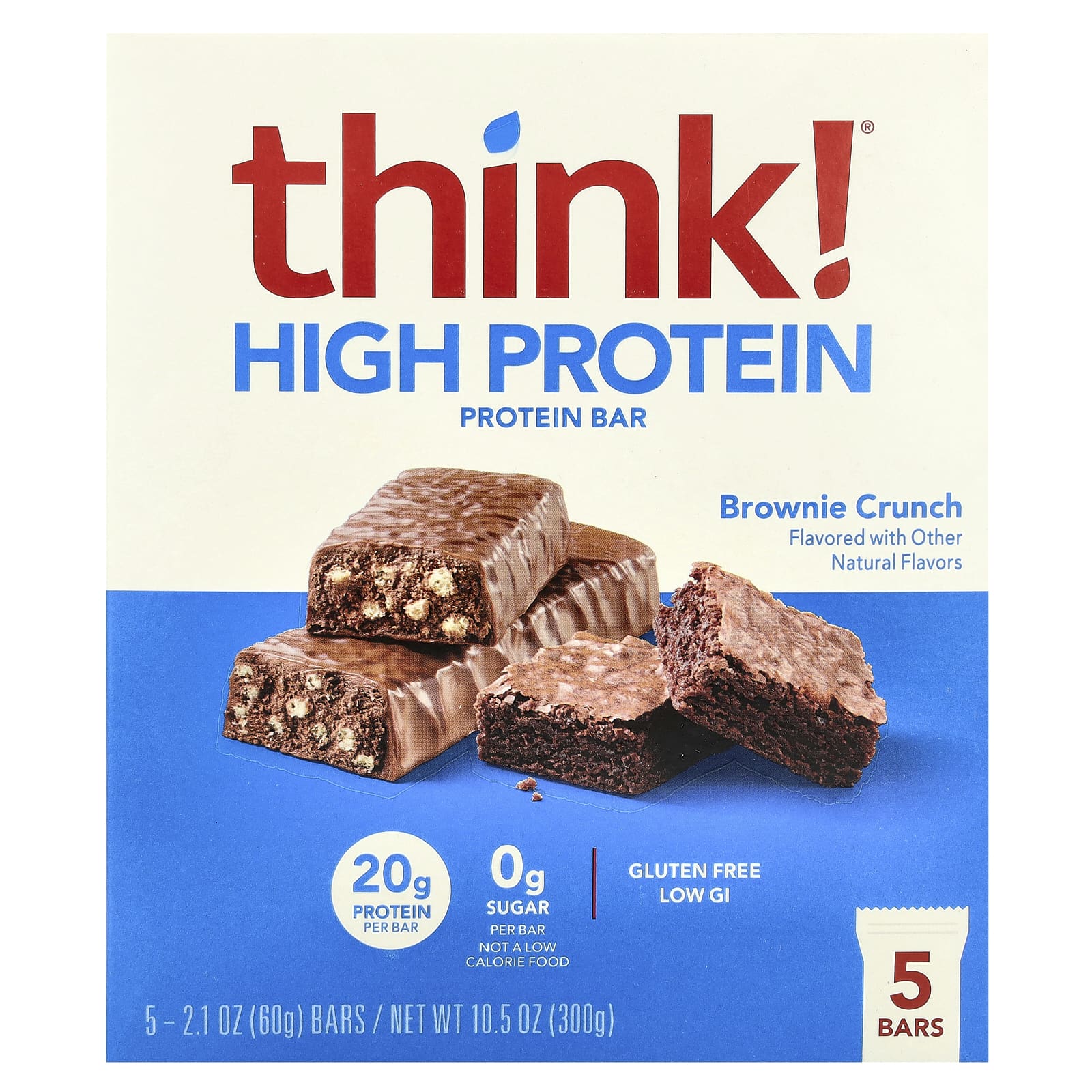 Протеин Think ! High Bars Brownie Crunch, 60 г, 5 шт., батончик — фото 2