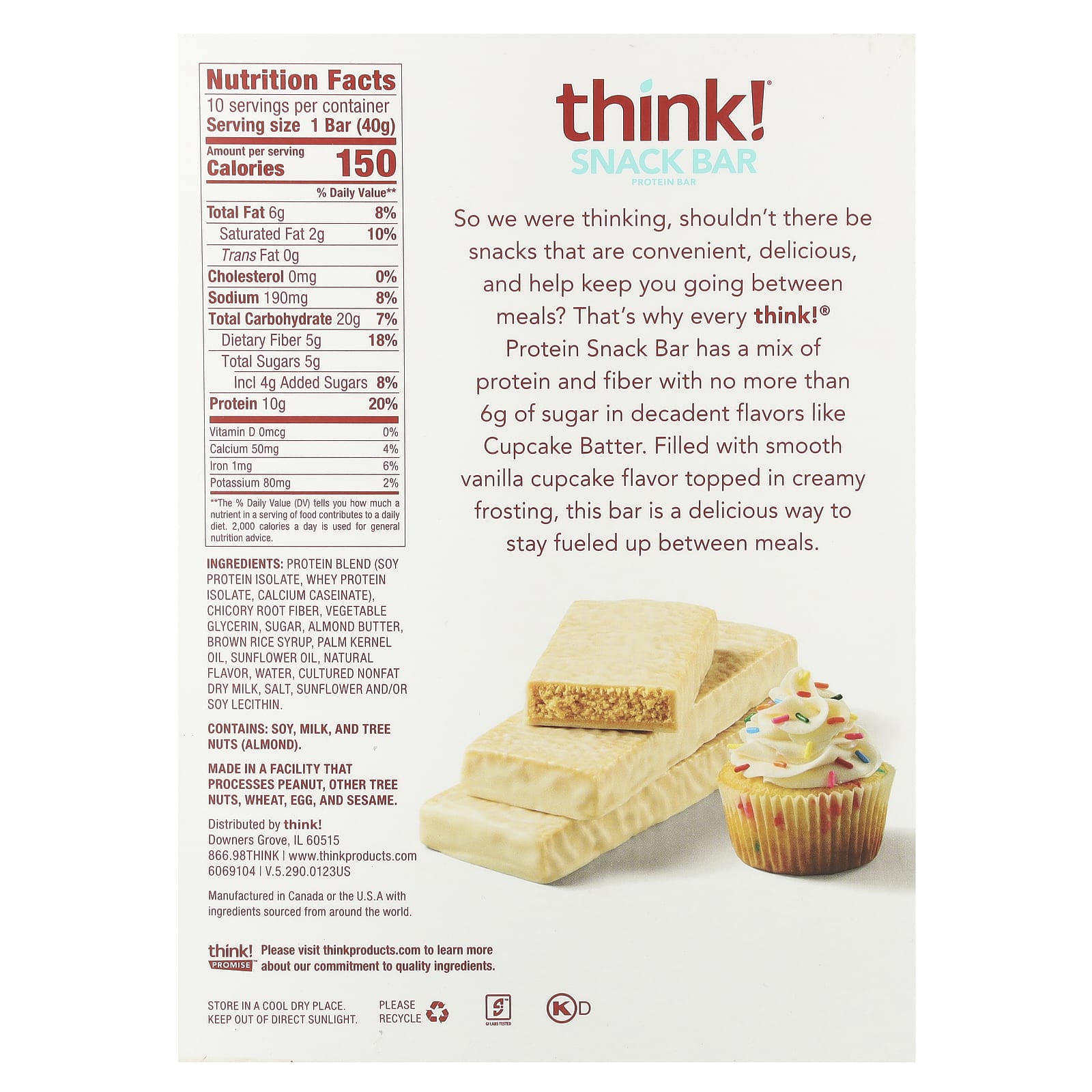 Протеиновый батончик Think ! Snack Cupcake Batter, 40 г, 10 шт. — фото 2