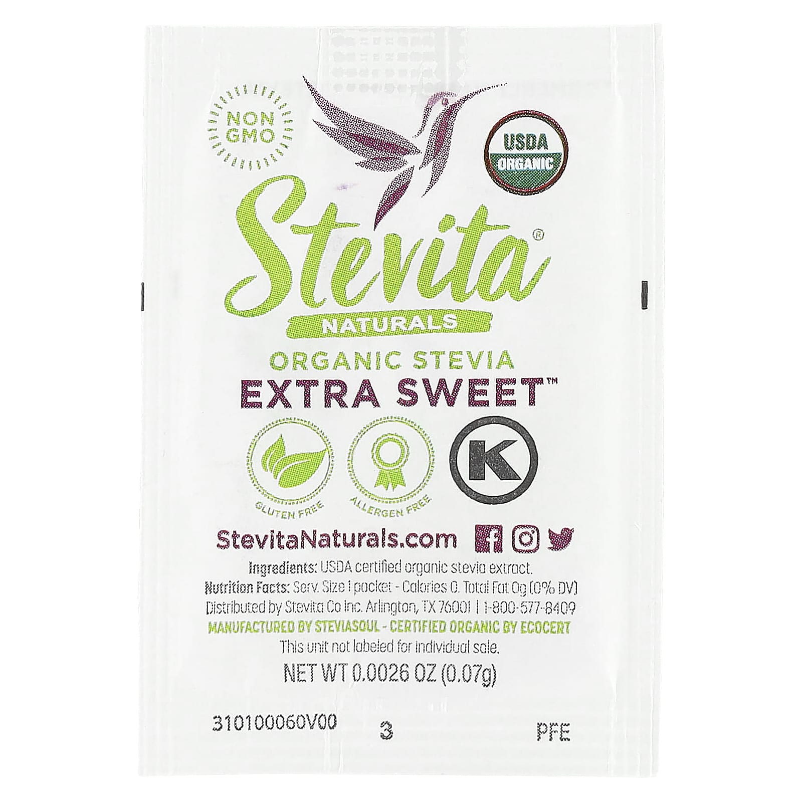 Стевия Stevita Naturals Naturals Organic Extra Sweet, оттенок 50 Packets, 3.75 г, саше