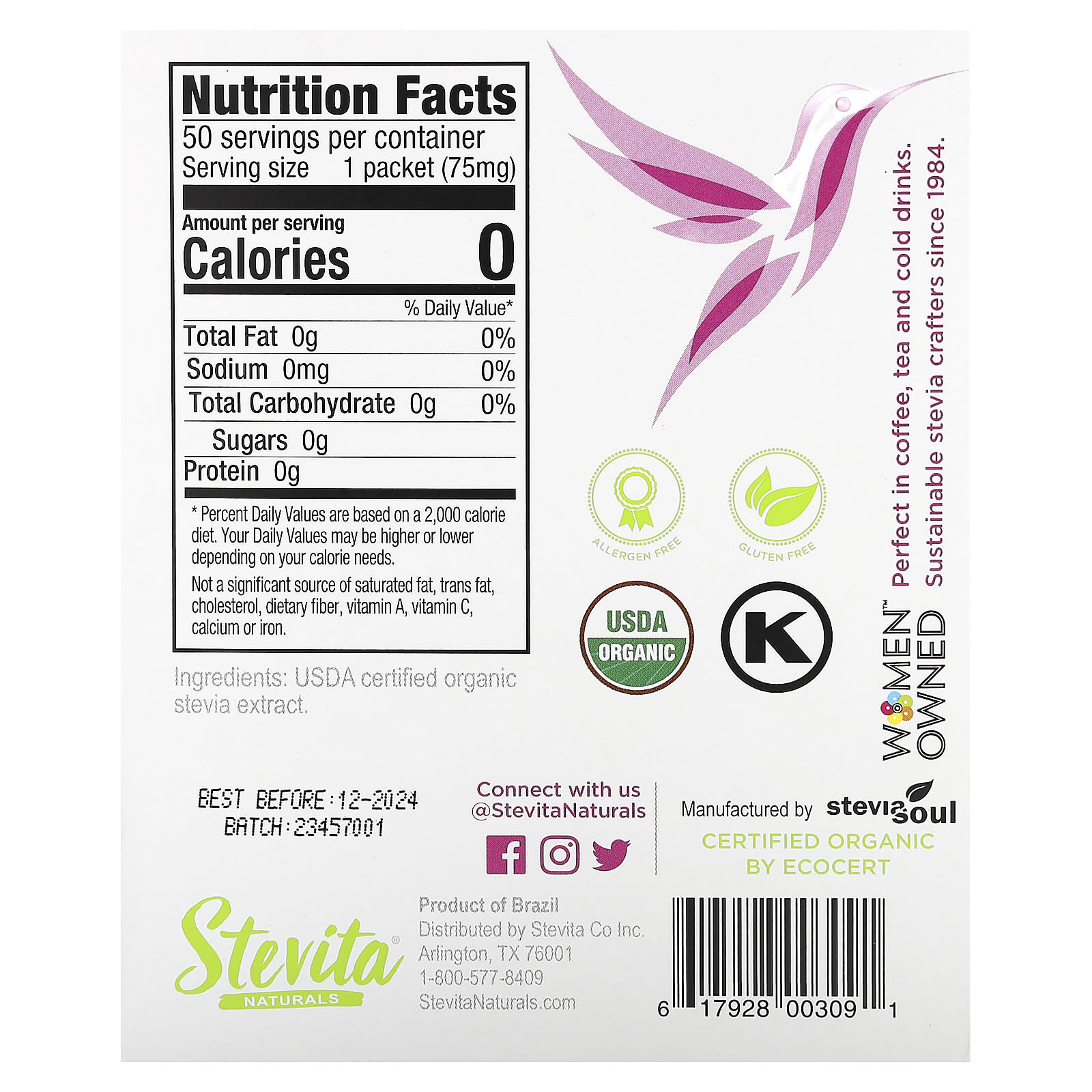Стевия Stevita Naturals Naturals Organic Extra Sweet, оттенок 50 Packets, 3.75 г, саше — фото 3