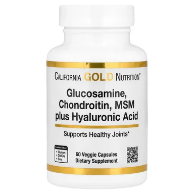 Фото товара: Гиалуроновая кислота California Gold Nutrition Glucosamine MSM plus, хондроитин, 60 растительных капсул