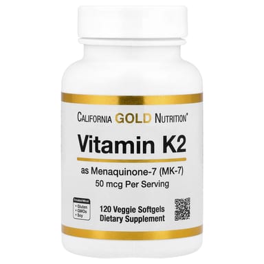Витамин K2 (в виде Менахинон-7) California Gold Nutrition, 50 мкг, 120 вегетарианских мягких капсул