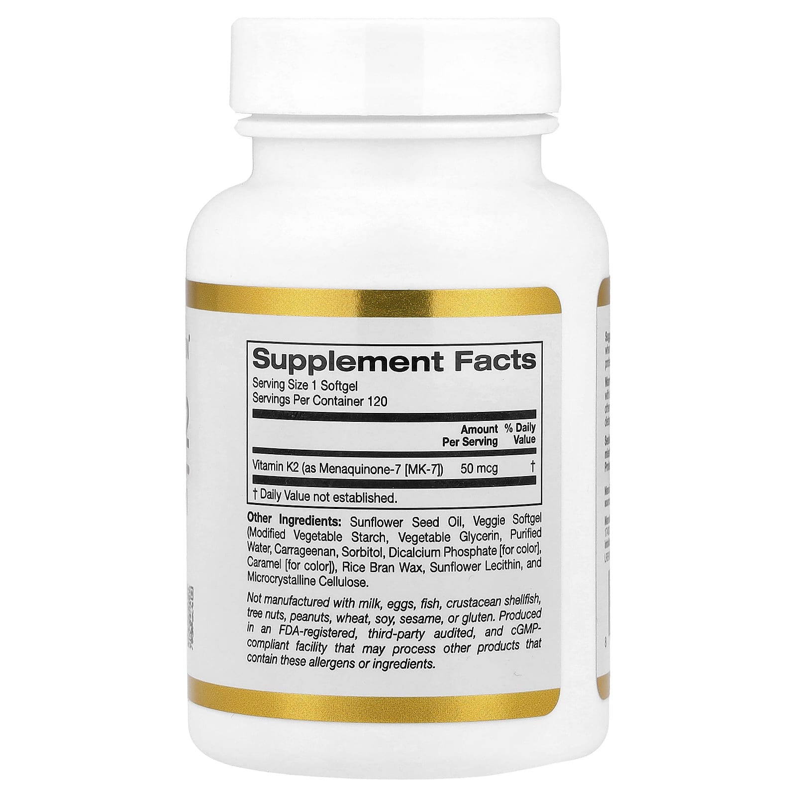 Витамин K2 (в виде Менахинон-7) California Gold Nutrition, 50 мкг, 120 вегетарианских мягких капсул — фото 3