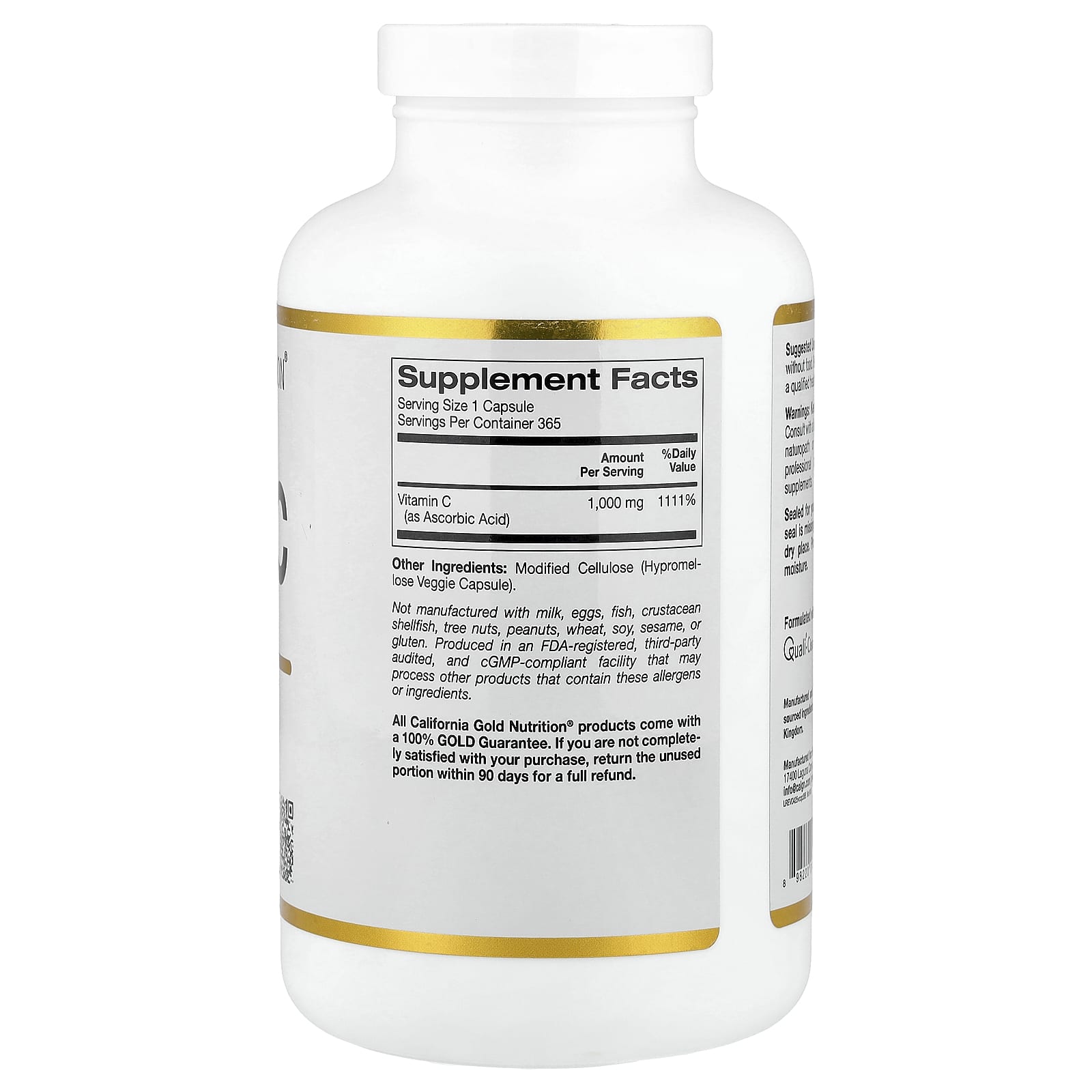 Витамин C California Gold Nutrition Quali®-C, 1000 мг, 365 растительных капсул — фото 3