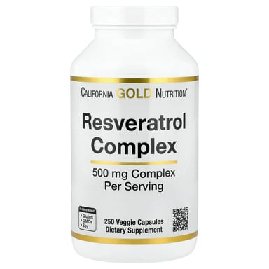 Экстракт виноградных косточек California Gold Nutrition Red Wine Extract and trans-Resveratrol, Resveratrol Complex with Grape Seed Extract, 250 растительных капсул