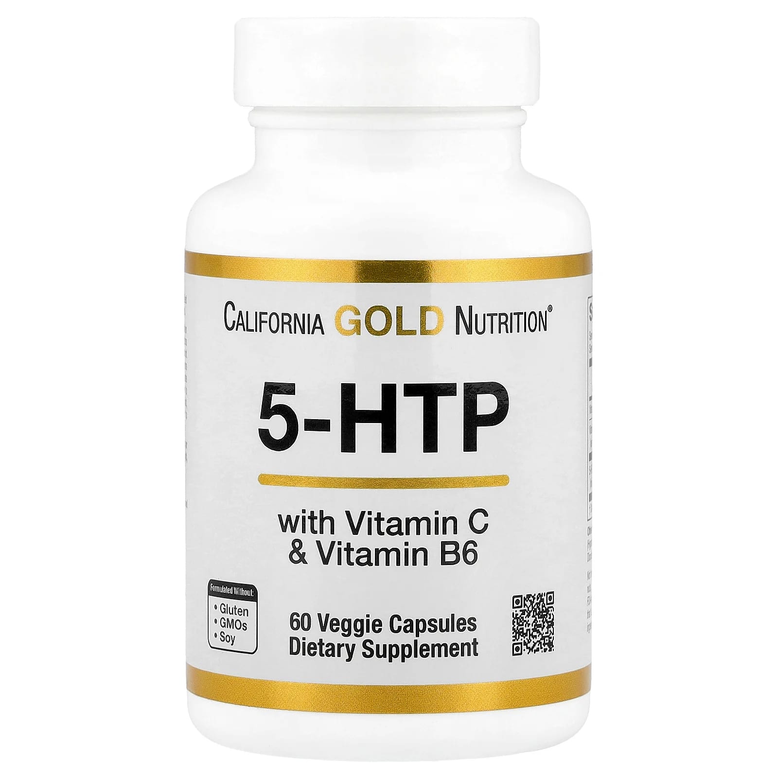 Витамин C California Gold Nutrition 5-HTP with Vitamin B6 &, 60 растительных капсул — фото 4