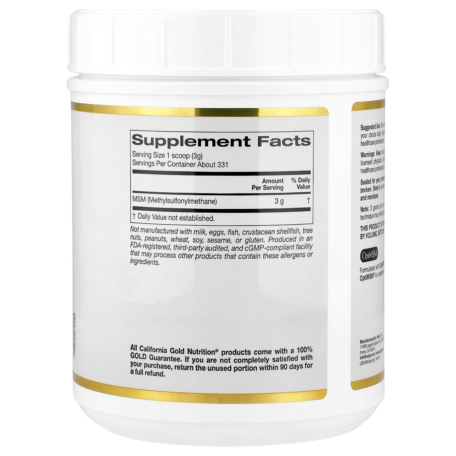 Оптимизированный MSM California Gold Nutrition, 992 г — фото 4