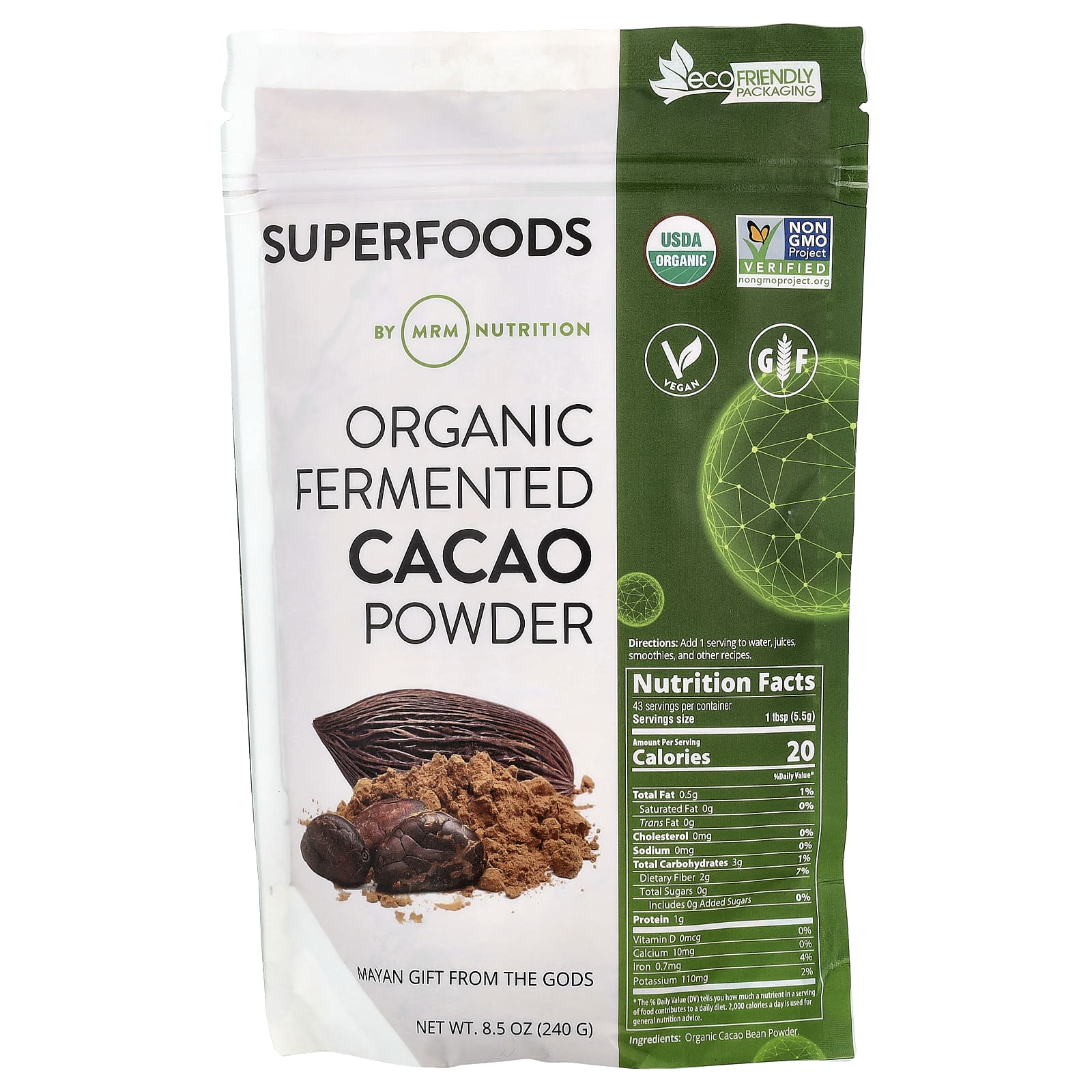 Какао-порошок MRM Nutrition Organic Fermented, 240 г