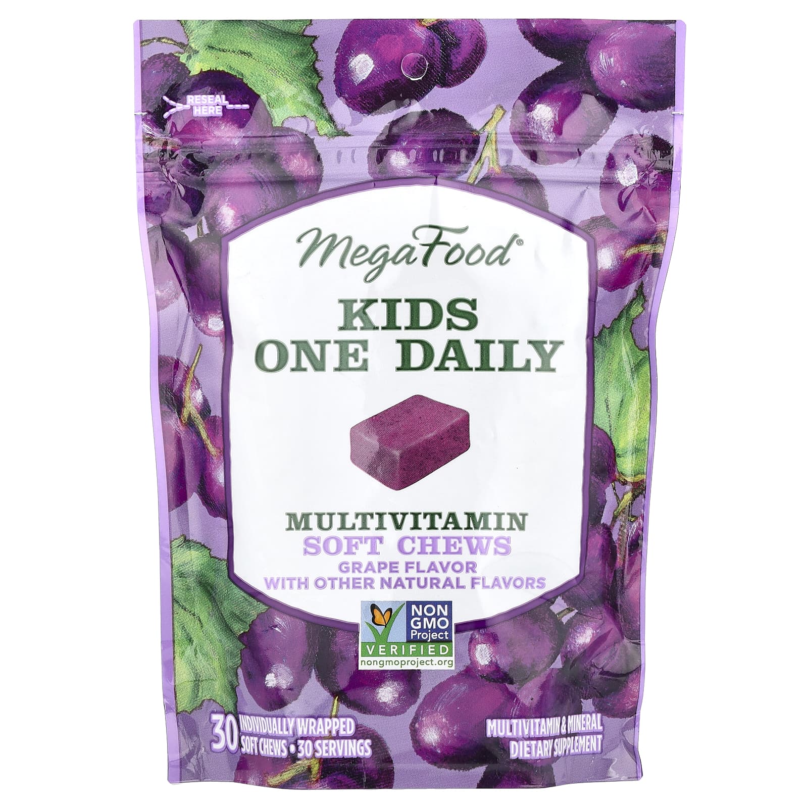 Мультивитамины MegaFood One Daily Soft Chews 30 Individually Wrapped Soft Chews, вкус Grape, жевательные добавки