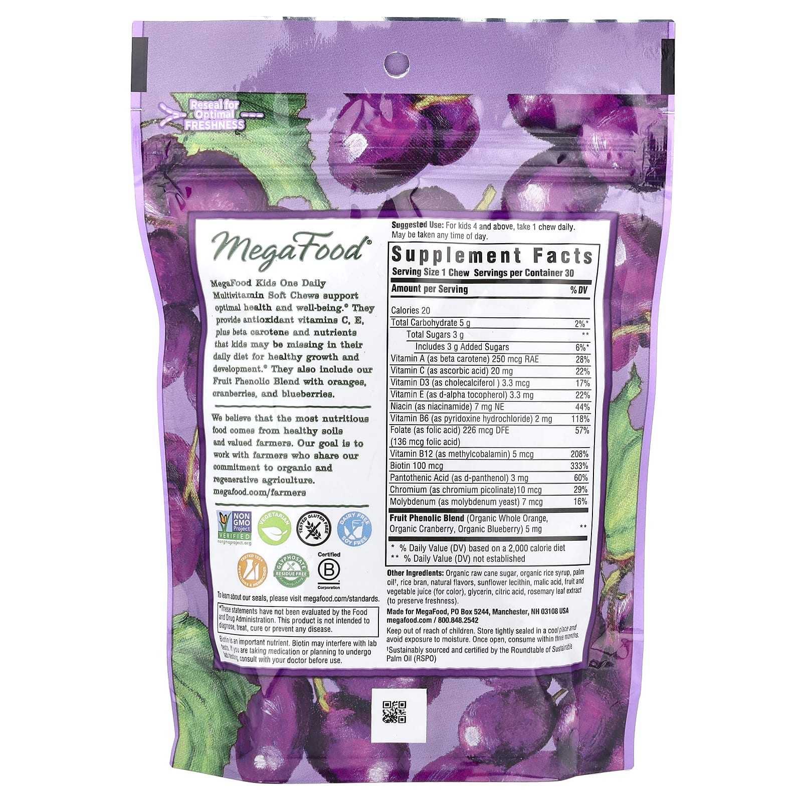 Мультивитамины MegaFood One Daily Soft Chews 30 Individually Wrapped Soft Chews, вкус Grape, жевательные добавки — фото 2