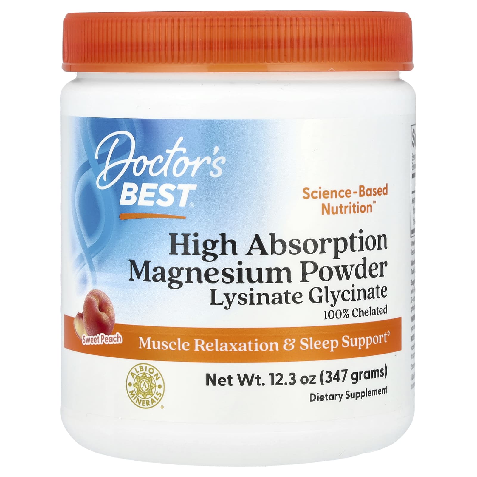 Магний Doctor's Best High Absorption Powder, вкус Sweet Peach, 347 г, порошок