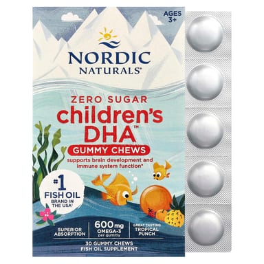 Детский Nordic Naturals DHA™ Gummy Chews Tropical Punch, для детей от 3 лет, 355 мг на пастилку, 30 жевательных пастилок