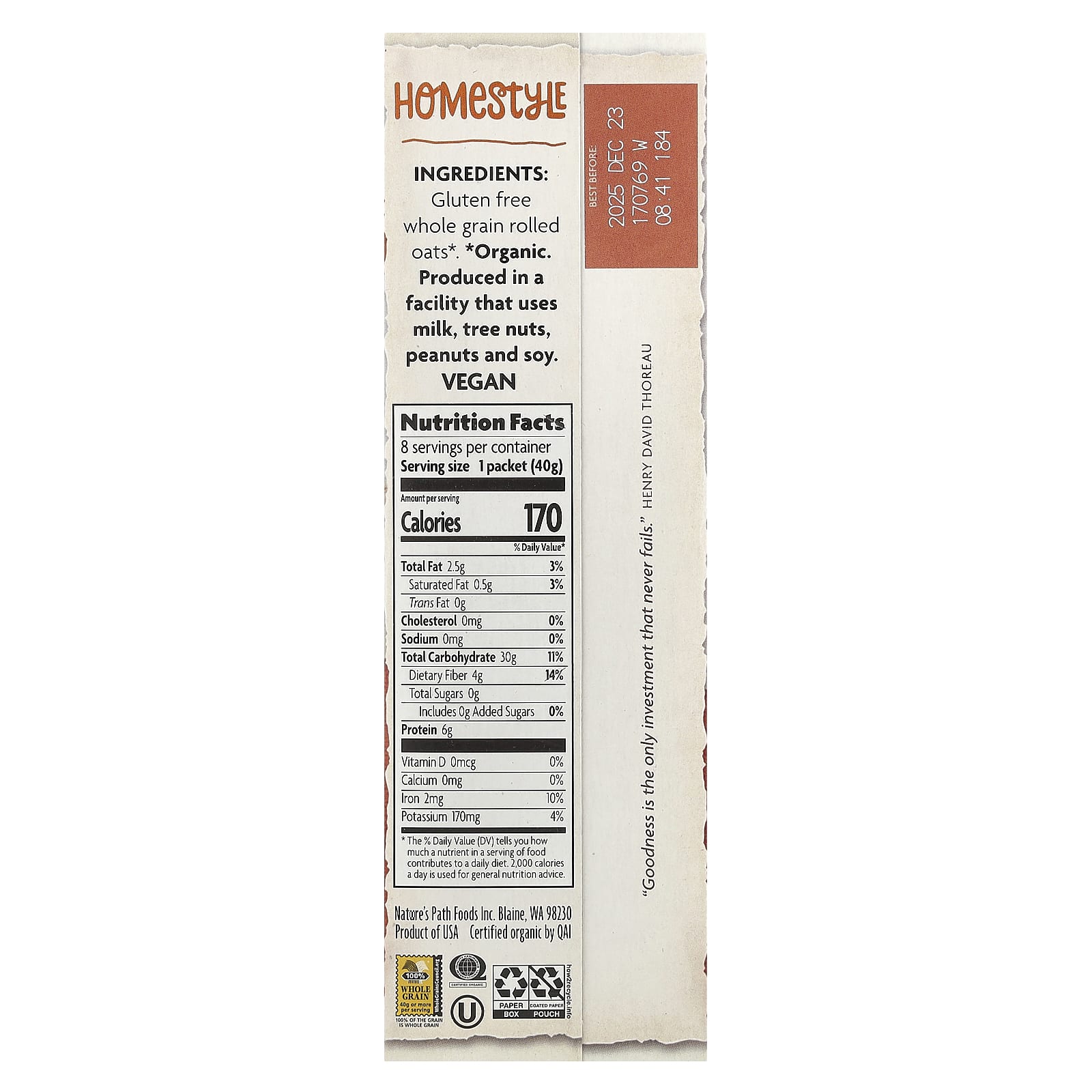 Овсянка Nature's Path Organic Instant 8 Packets, оттенок Homestyle, 320 г, саше — фото 2