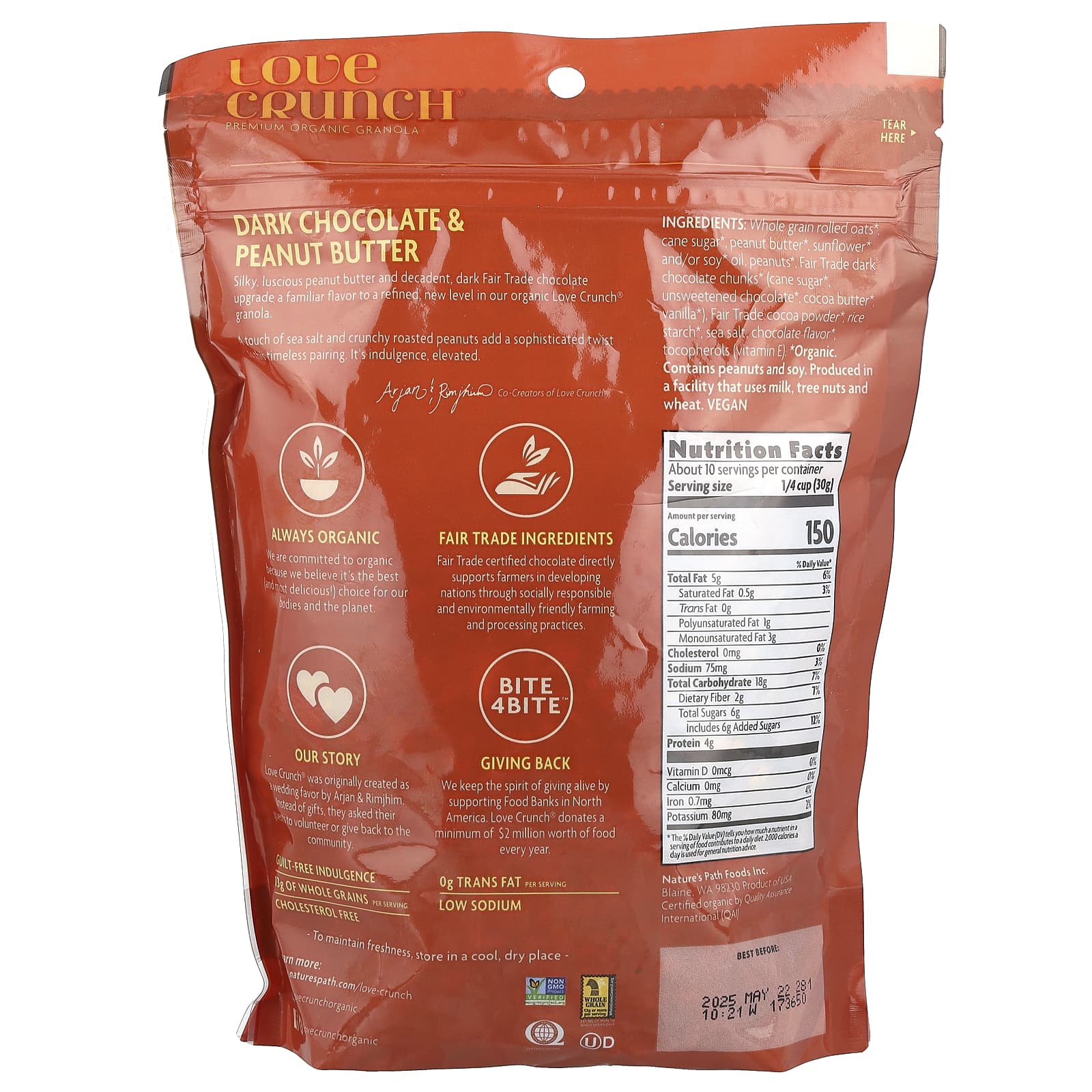 Темный шоколад Nature's Path Love Crunch® Premium Organic Granola, вкус Dark Chocolate & Peanut Butter, 325 г — фото 2