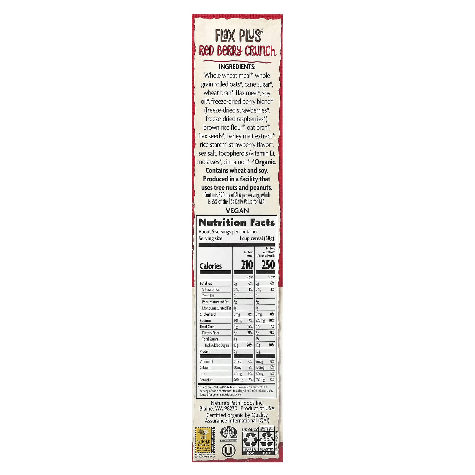 Хлопья Nature's Path Organic Flax Plus®, вкус Red Berry Crunch, 300 г — фото 2