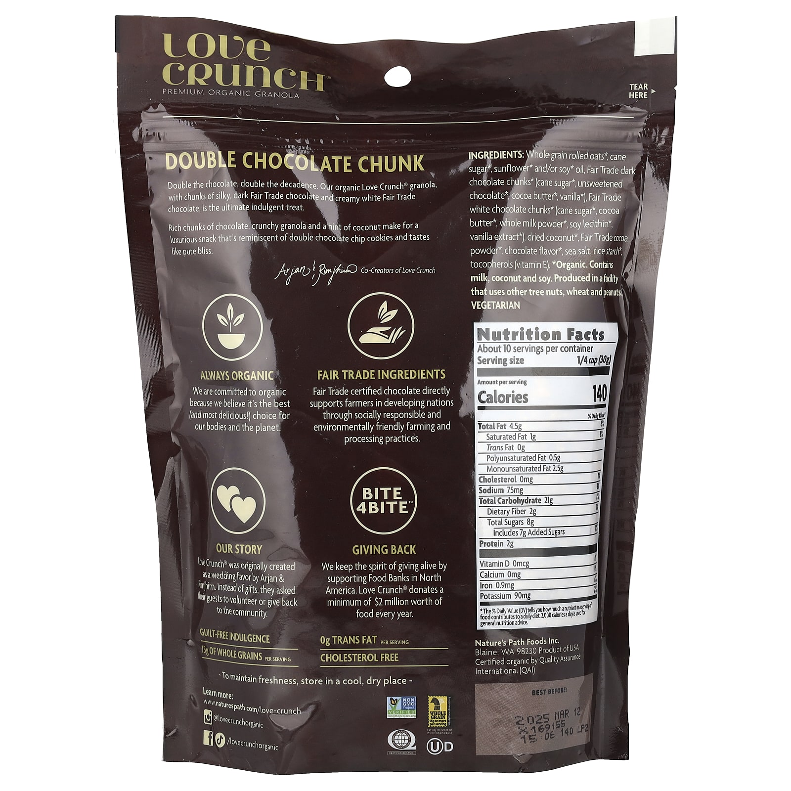 Шоколад Nature's Path Love Crunch® Premium Organic Granola, вкус Double Chocolate Chunk, 325 г — фото 2