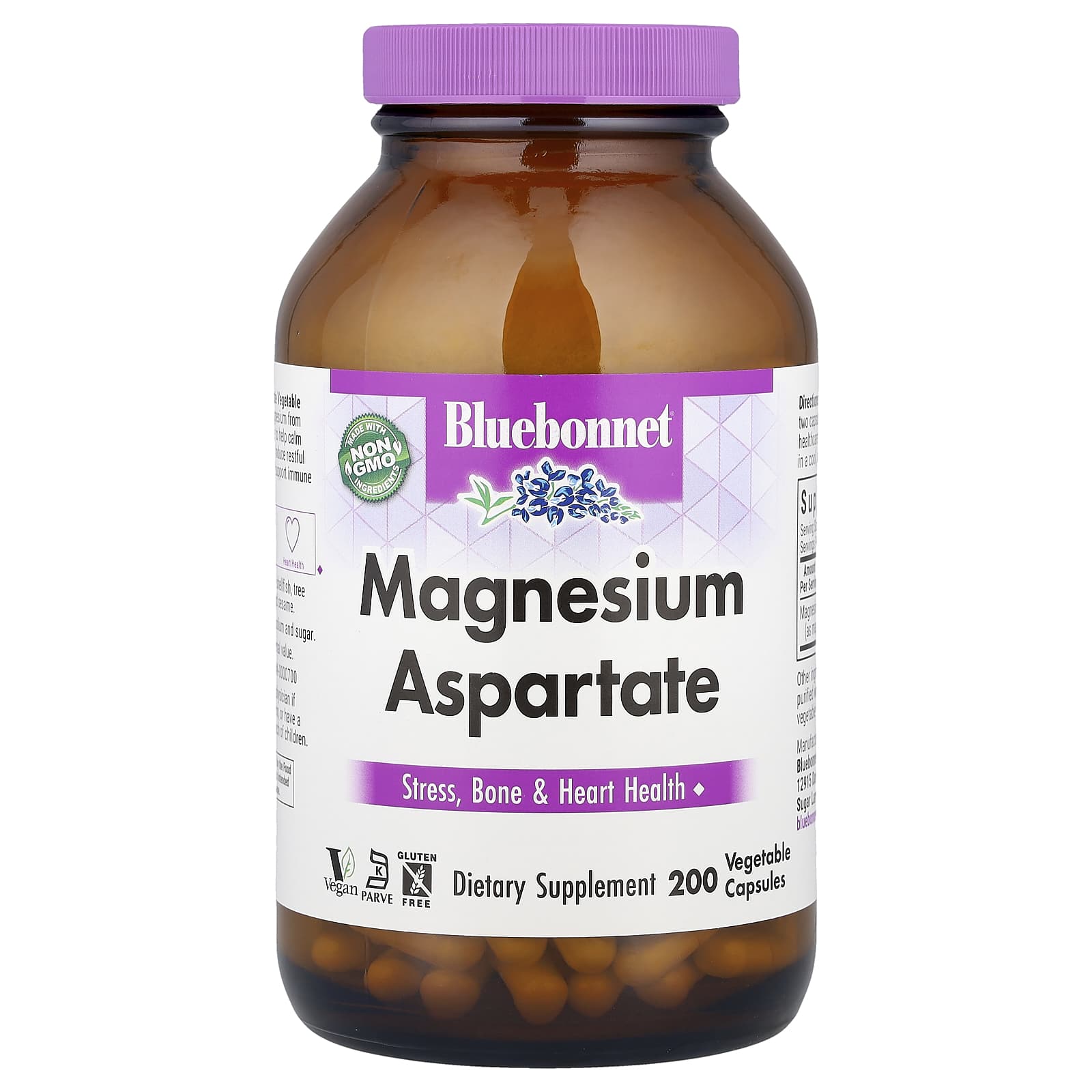 Магний Bluebonnet Nutrition Aspartate, 200 мг, 200 растительных капсул