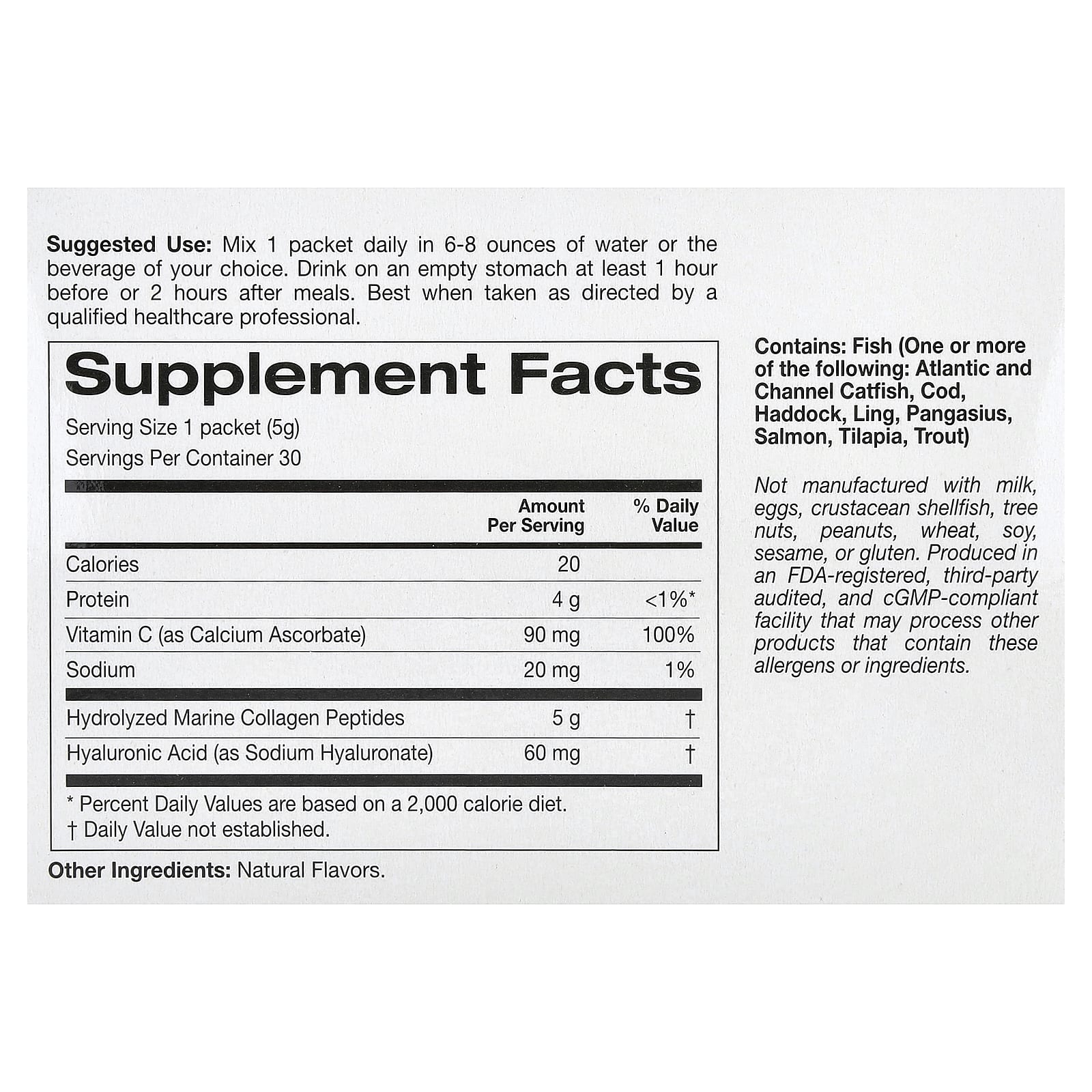 Гиалуроновая кислота California Gold Nutrition Collagen Peptides Plus Vitamin C & Pomegranate, оттенок 30 Packets, 5.38 г, саше — фото 3