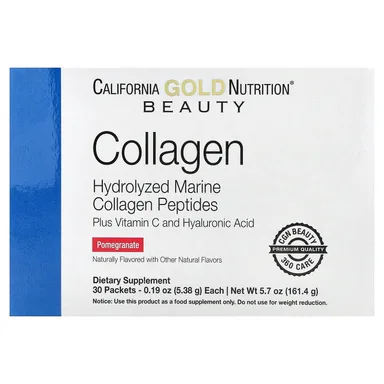 Фото товара: Гиалуроновая кислота California Gold Nutrition Collagen Peptides Plus Vitamin C & Pomegranate, 30 саше, 5.38 г, саше