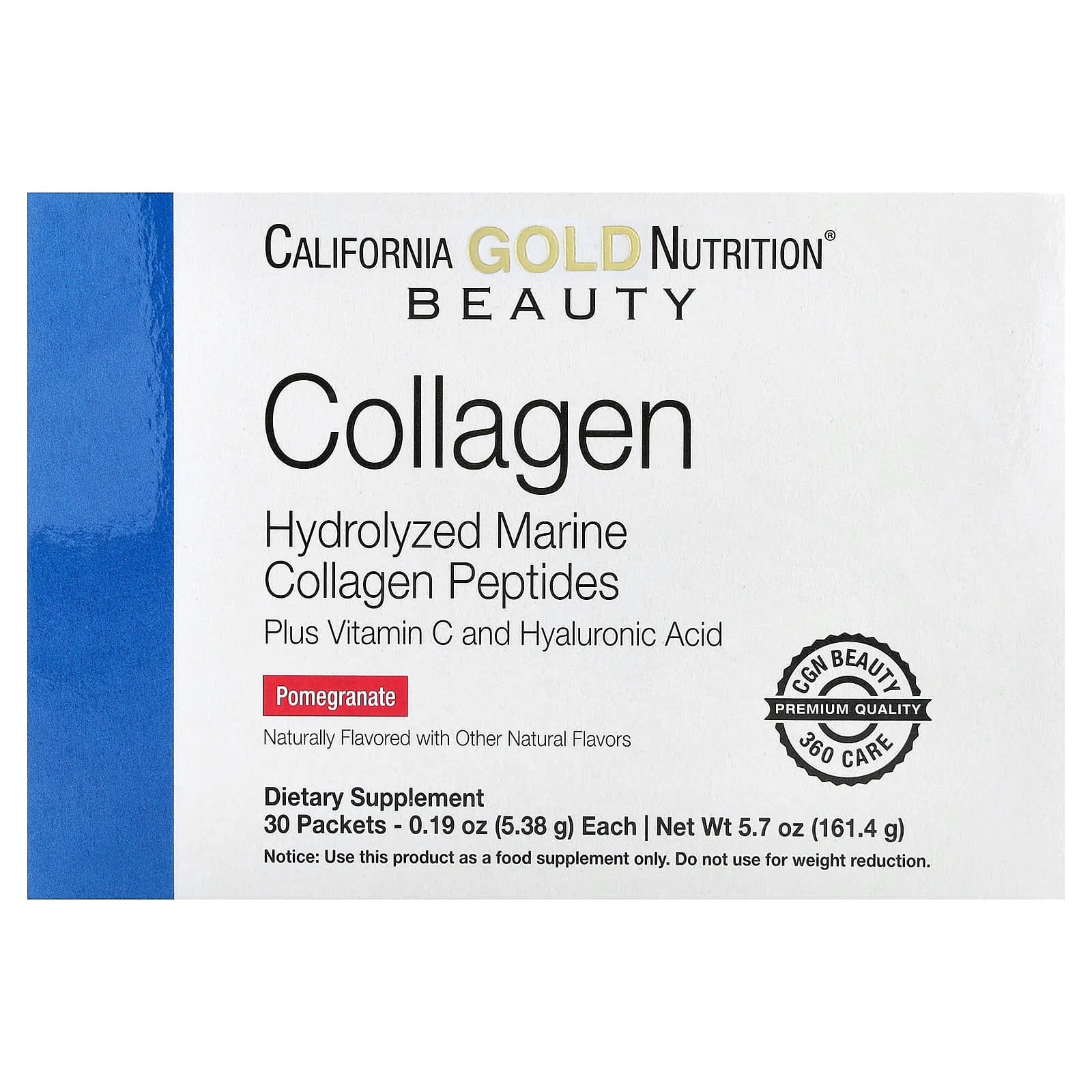 Гиалуроновая кислота California Gold Nutrition Collagen Peptides Plus Vitamin C & Pomegranate, оттенок 30 Packets, 5.38 г, саше — фото 4