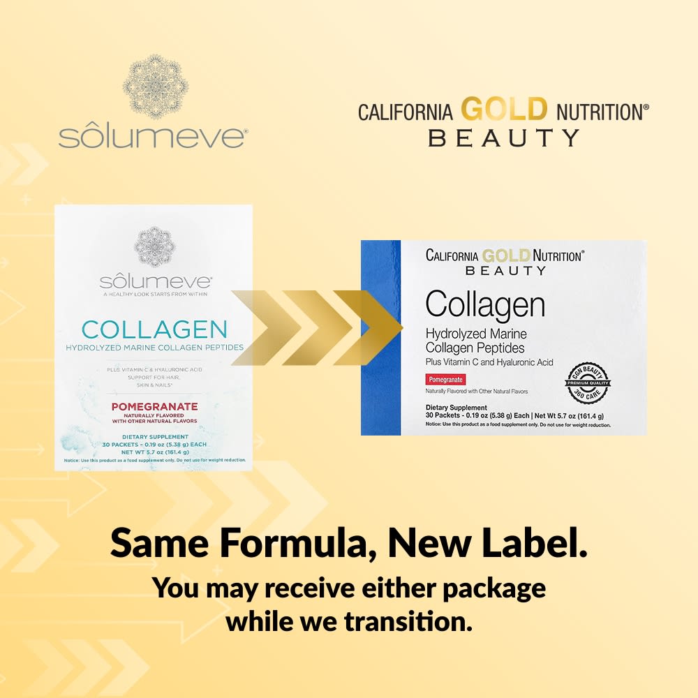 Гиалуроновая кислота California Gold Nutrition Collagen Peptides Plus Vitamin C & Pomegranate, оттенок 30 Packets, 5.38 г, саше — фото 5