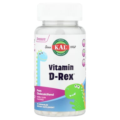 Витамин D KAL Dinosaurs® -Rex™ Bubble Gum, 10 мкг, 90 жевательных таблеток