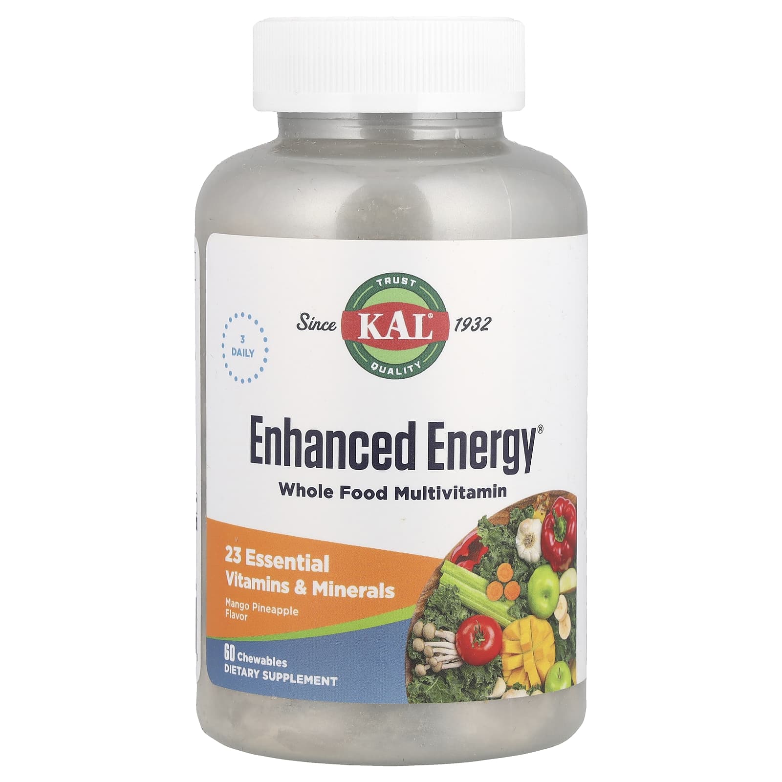 Мультивитамины KAL Enhanced Energy Whole Food, вкус Mango Pineapple, 60 жевательных таблеток