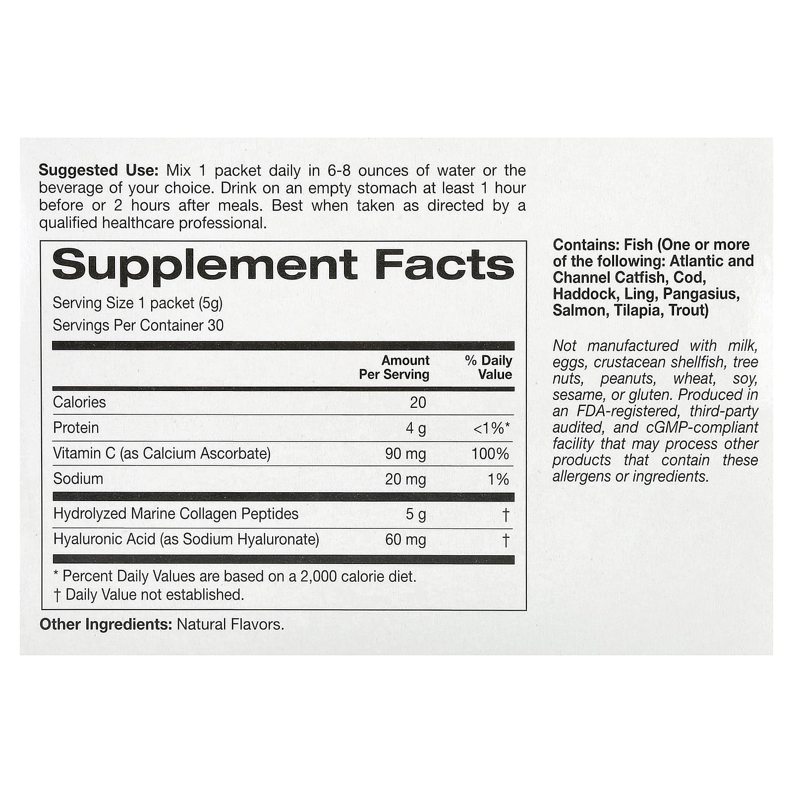 Гиалуроновая кислота California Gold Nutrition Marine Collagen Peptides Plus Vitamin C and Lemon, оттенок 30 Packets, 5.38 г, саше — фото 3