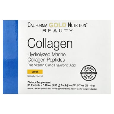 Гиалуроновая кислота California Gold Nutrition Marine Collagen Peptides Plus Vitamin C and Lemon, 30 саше, 5.38 г, саше