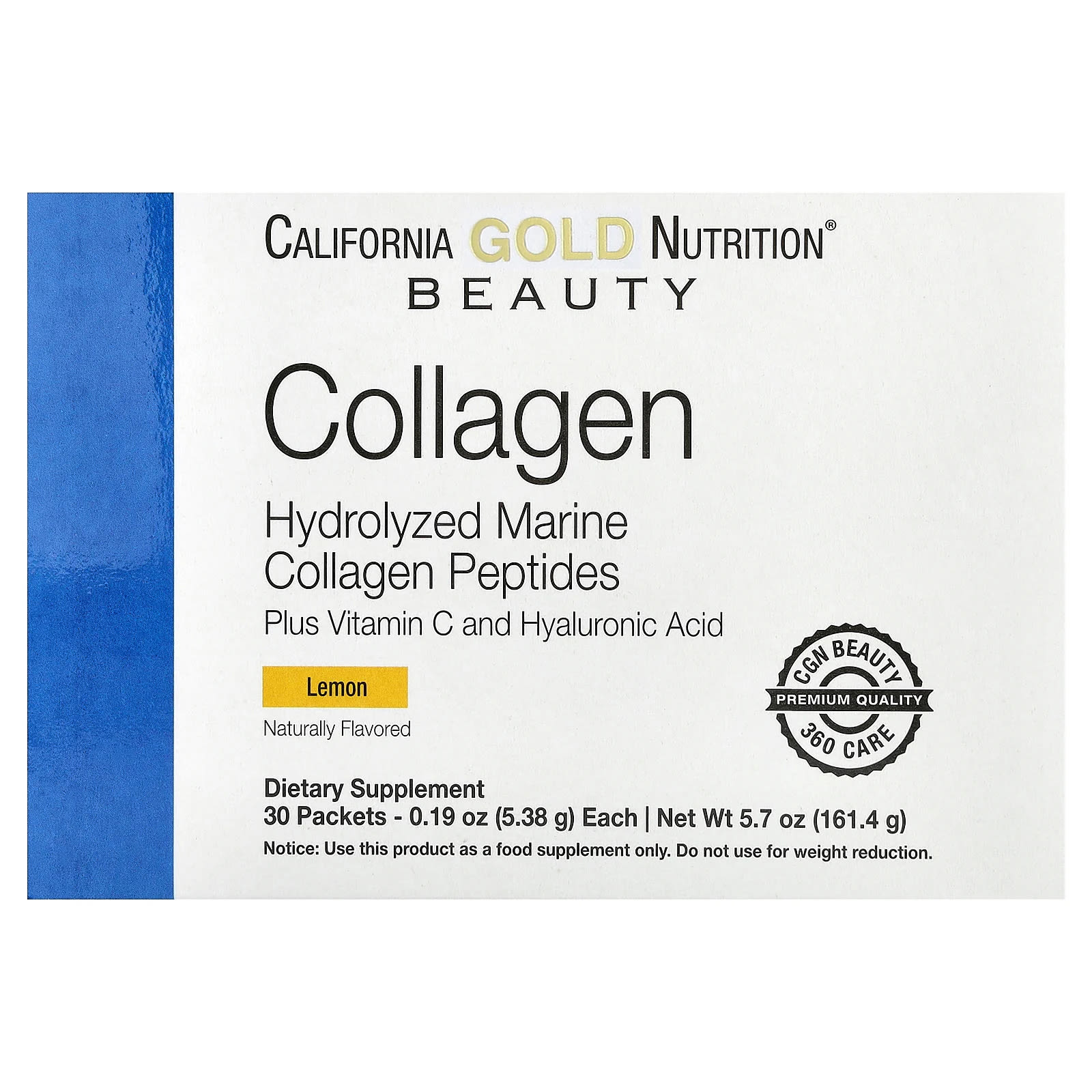 Гиалуроновая кислота California Gold Nutrition Marine Collagen Peptides Plus Vitamin C and Lemon, оттенок 30 Packets, 5.38 г, саше — фото 4