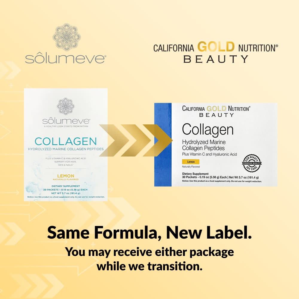 Гиалуроновая кислота California Gold Nutrition Marine Collagen Peptides Plus Vitamin C and Lemon, оттенок 30 Packets, 5.38 г, саше — фото 5