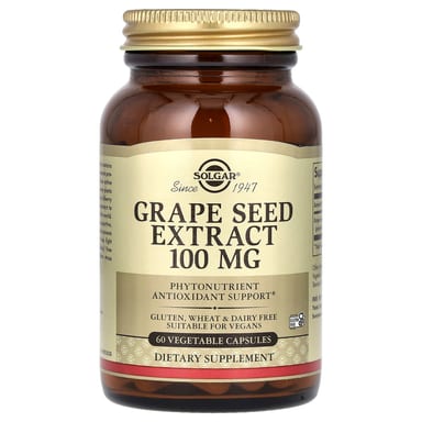 Экстракт виноградных косточек Solgar, вкус Grape Seed Extract, 100 мг, 60 растительных капсул