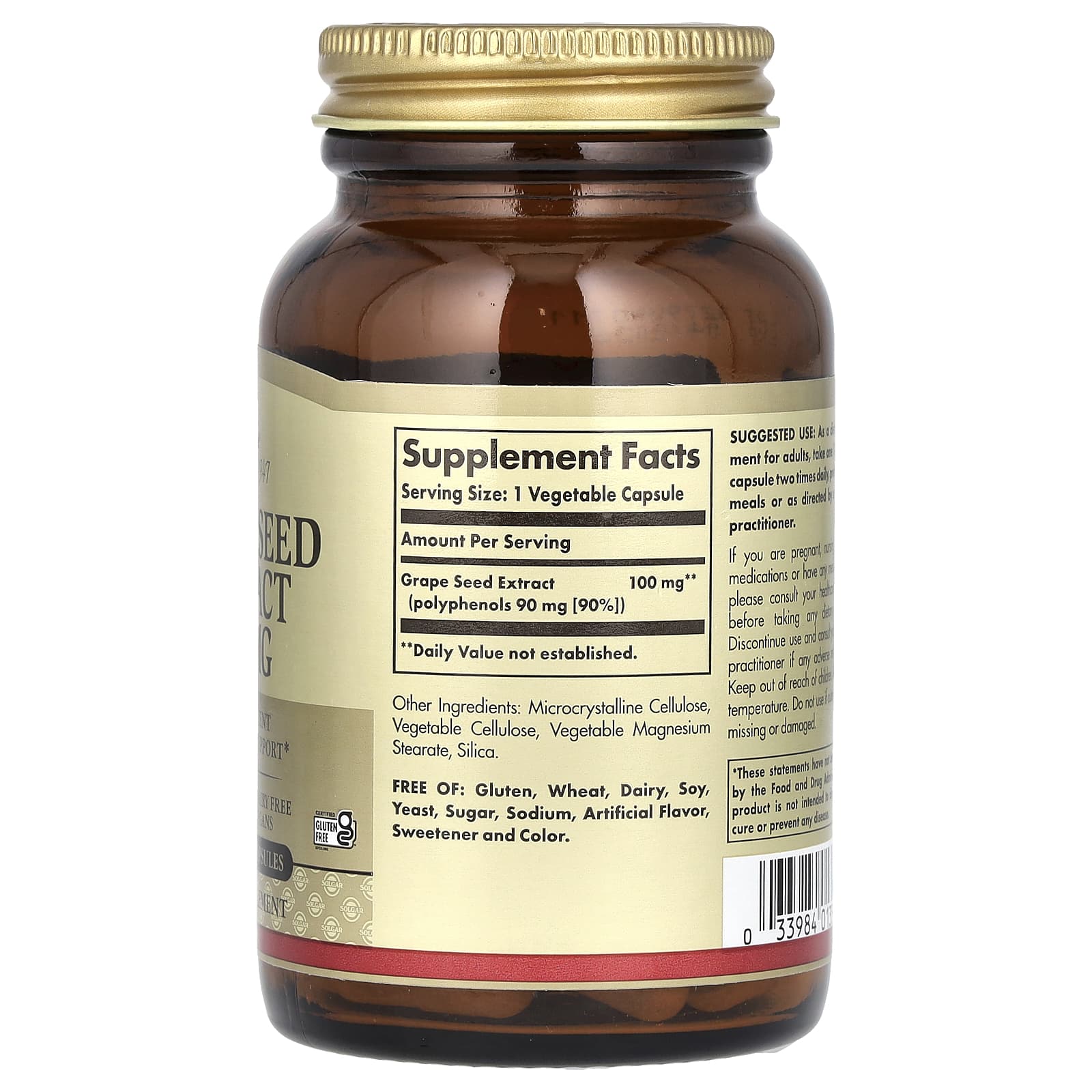 Экстракт виноградных косточек Solgar, вкус Grape Seed Extract, 100 мг, 60 растительных капсул — фото 2