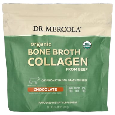 Шоколад Dr. Mercola Organic Bone Broth Collagen from Beef, вкус Chocolate, 420 г