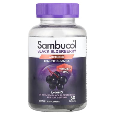 Бузина Sambucol Advanced Immune Gummies Vitamin C Zinc, вкус Black Elderberry, 60 жевательных пастилок