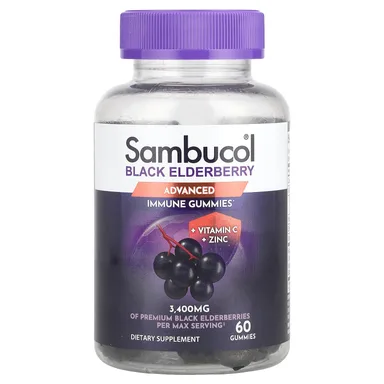 Фото товара: Бузина Sambucol Advanced Immune Gummies Vitamin C Zinc, чёрная бузина, 60 жевательных пастилок