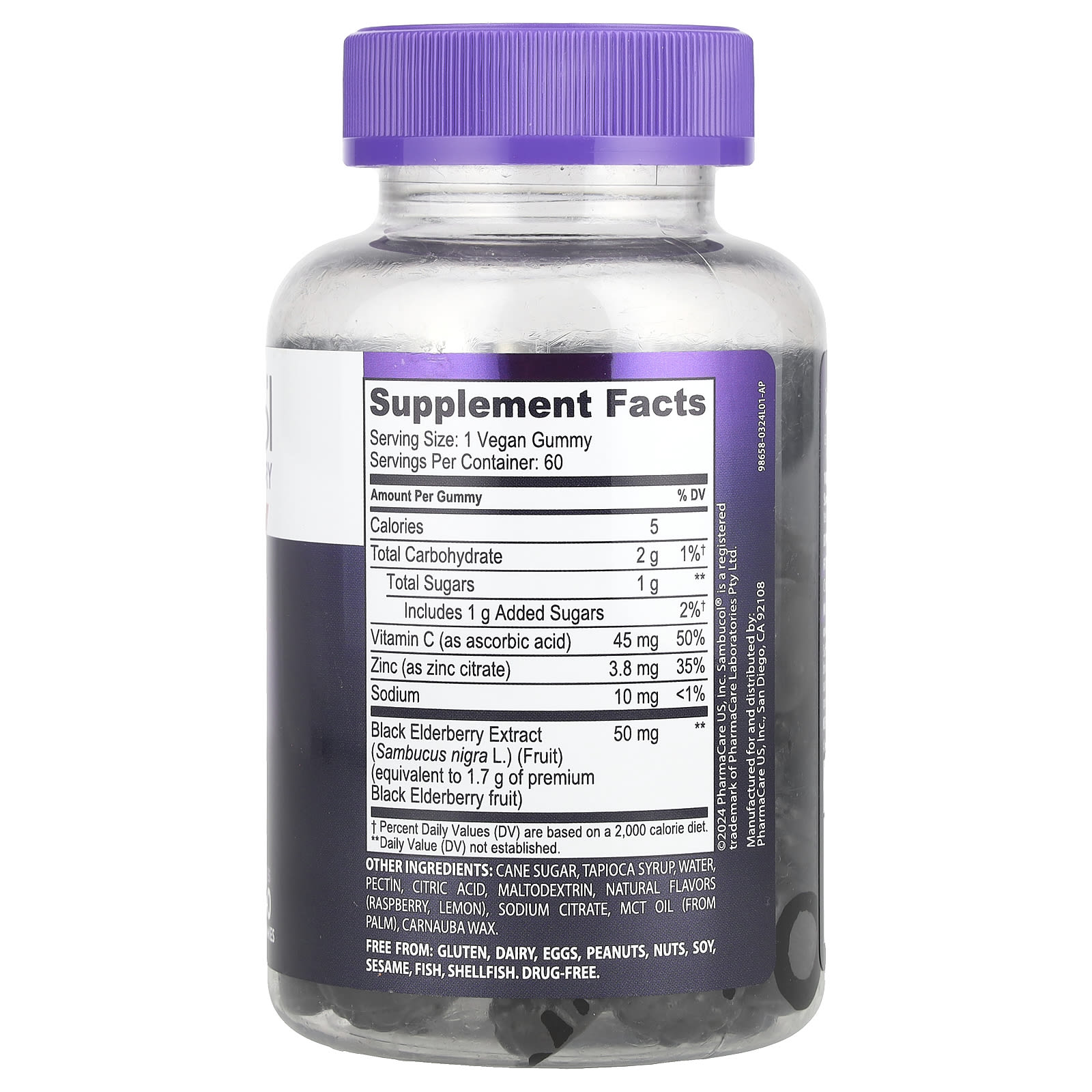 Бузина Sambucol Advanced Immune Gummies Vitamin C Zinc, вкус Black Elderberry, 60 жевательных пастилок — фото 2
