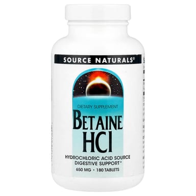 Бетаин HCl Source Naturals, 650 мг, 180 таблеток
