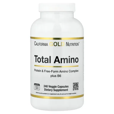 Фото товара: Аминокислота California Gold Nutrition Total Amino with Vitamin B-6 and 20 Blend, 240 растительных капсул