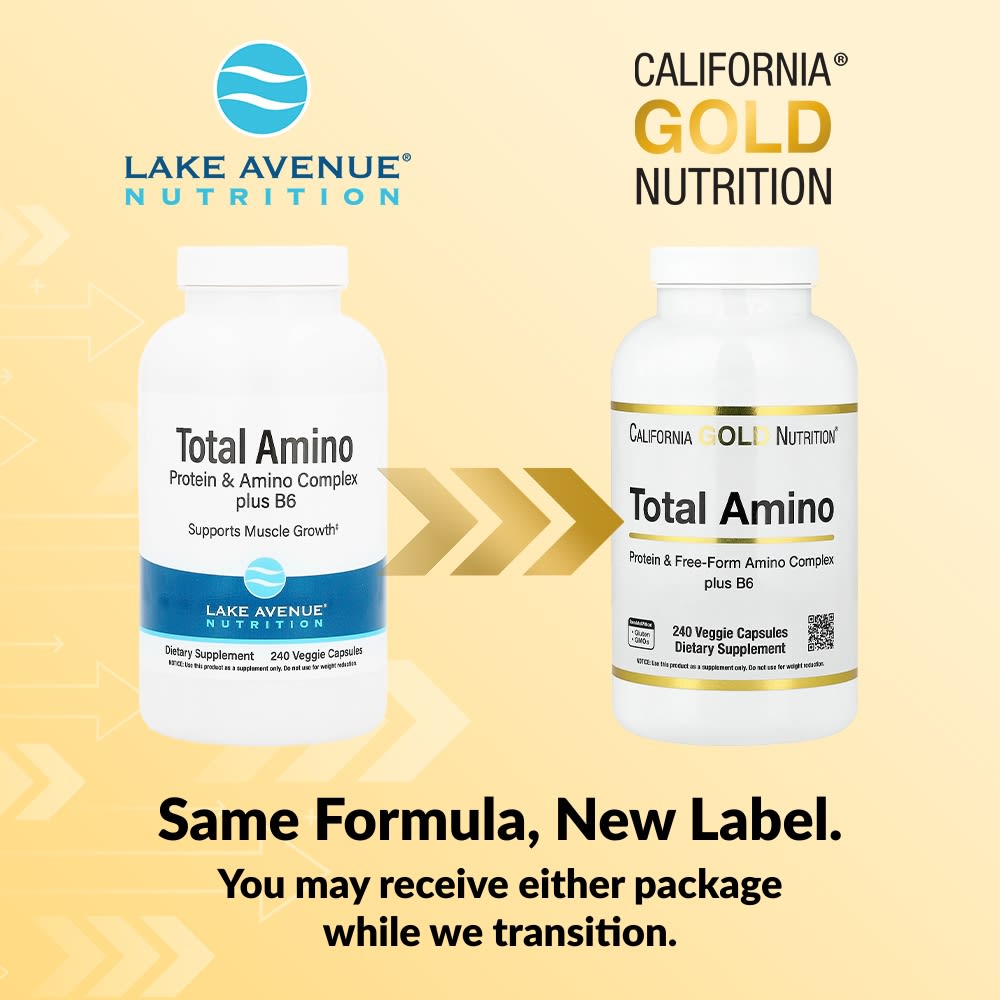 Аминокислота California Gold Nutrition Total Amino with Vitamin B-6 and 20 Blend, 240 растительных капсул — фото 5