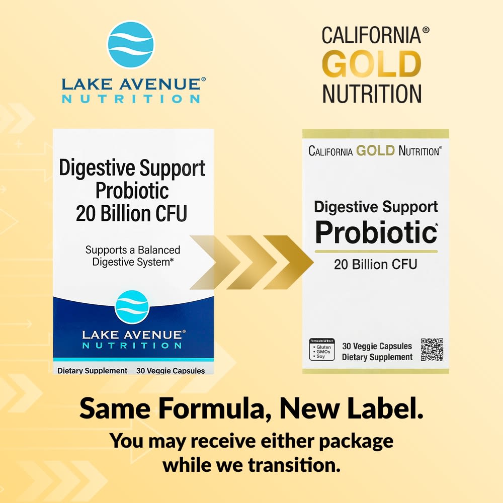 Лактобактерии California Gold Nutrition Digestive Support Probiotic Probiotic & Prebiotic Blend with rhamnosus GG 20 Billion CFUs, 30 растительных капсул — фото 4