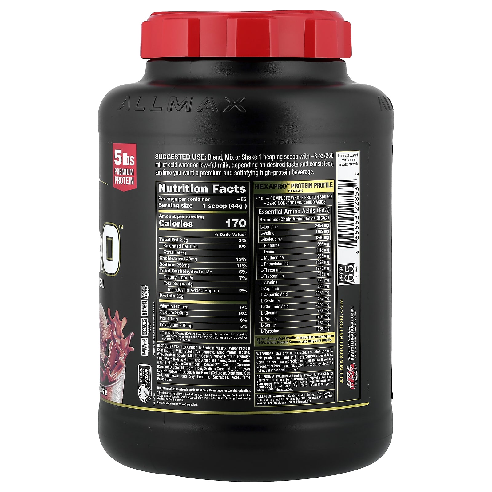 Шоколад ALLMAX Hexapro™ High-Protein Lean Meal, вкус Chocolate, 2.27 кг — фото 2