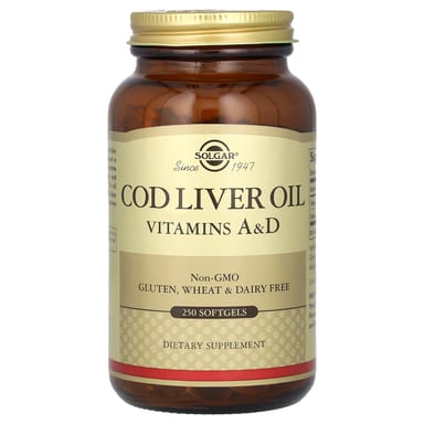 Масло печени трески Solgar Vitamins A & D, 250 мягких капсул