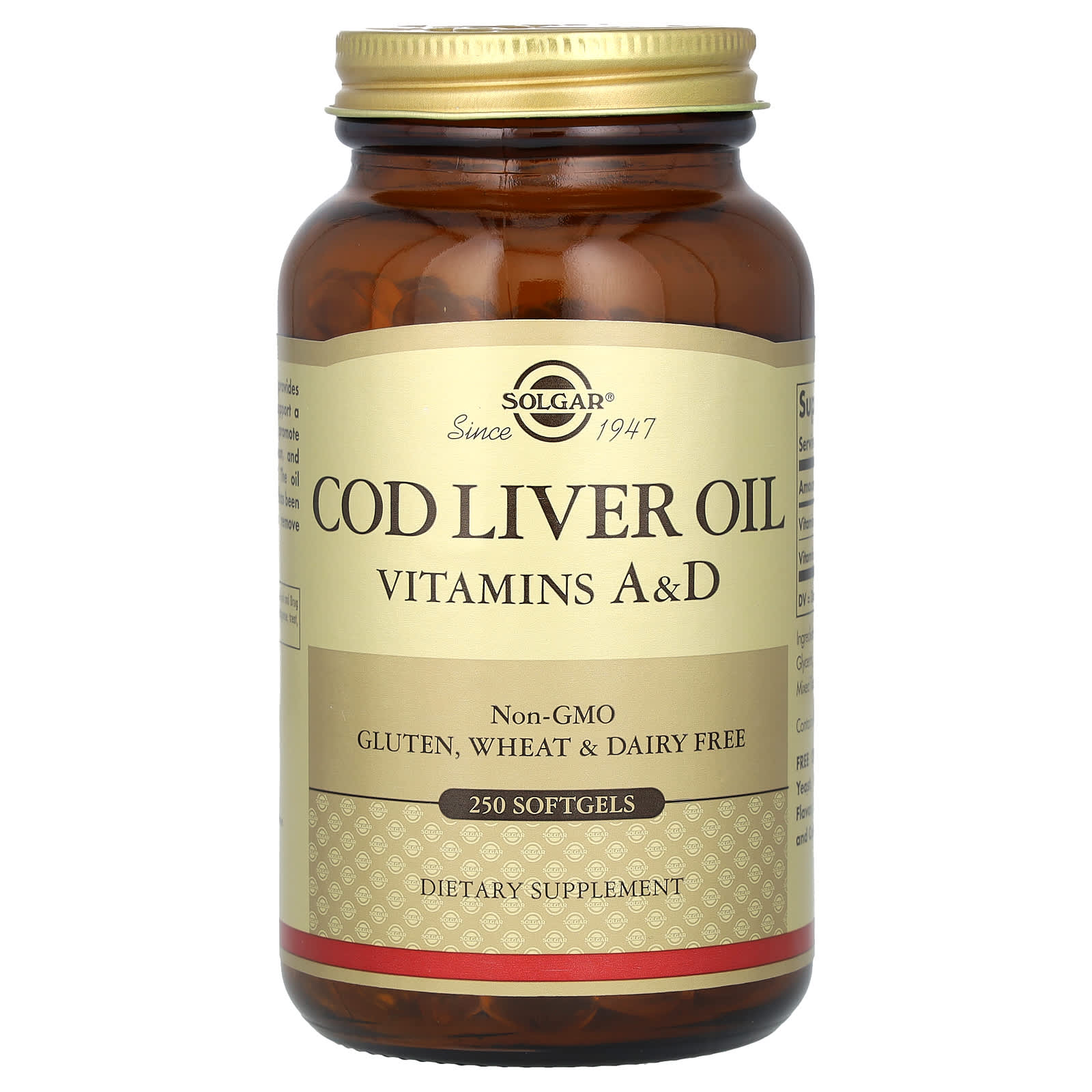 Масло печени трески Solgar Vitamins A & D, 250 мягких капсул