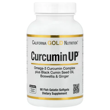 Фото товара: Босвеллия California Gold Nutrition CurcuminUP™ with Omega-3 Curcumin Complex Black Cumin Seed Oil and Ginger 90 Fish Gelatin, мягкие капсулы